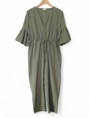 Maeve Anthropologie Chrysanthemum Linen Blend Jumpsuit L Olive Green Made In USA